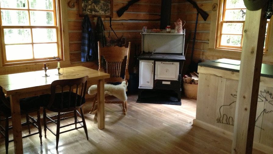 Rustic cabin interior in Ontario made with a portable sawmill