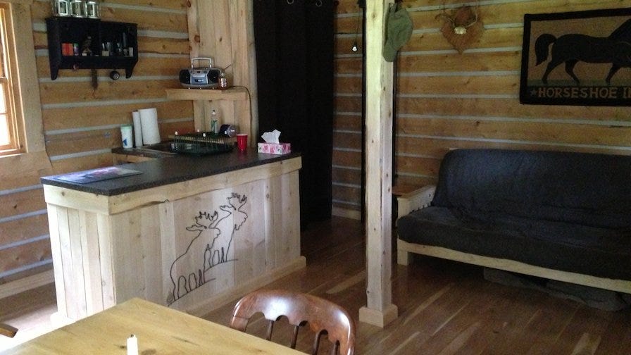 Rustic cabin kitchen in Ontario made with a portable sawmill
