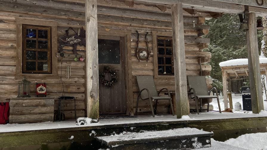 Rustic cabin porch in Ontario made with a portable sawmill