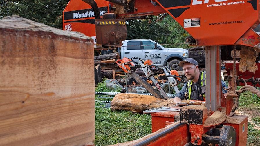 West Coast Custom Timber Chad sawing lumber