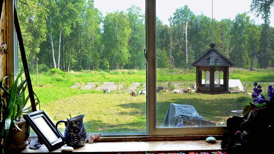 Window at cabin in Alaska