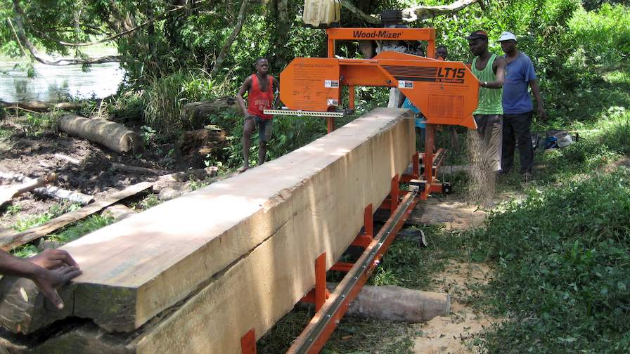 Sawing logs into lumber in Congo